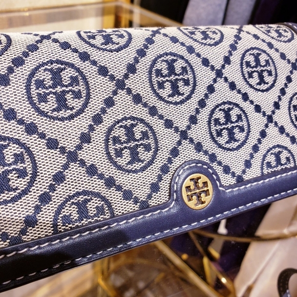 NEW!!!TORYBURCH T MONOGRAM JACQUARD WALLET CROSSBODY (NAVY) - Picture 2 of 8